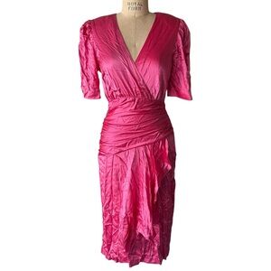 Vintage 80s Jane Singer Pink Silk Shoulder Pad Dress